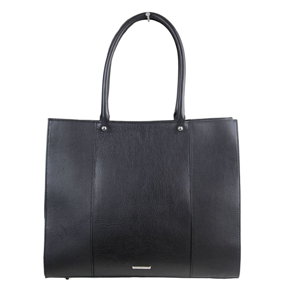LARGE Rebecca Minkoff BLACK GENUINE LEATHER TOTE BUSINESS SHOULDER BAG HANDBAG 2 - Picture 2 of 15